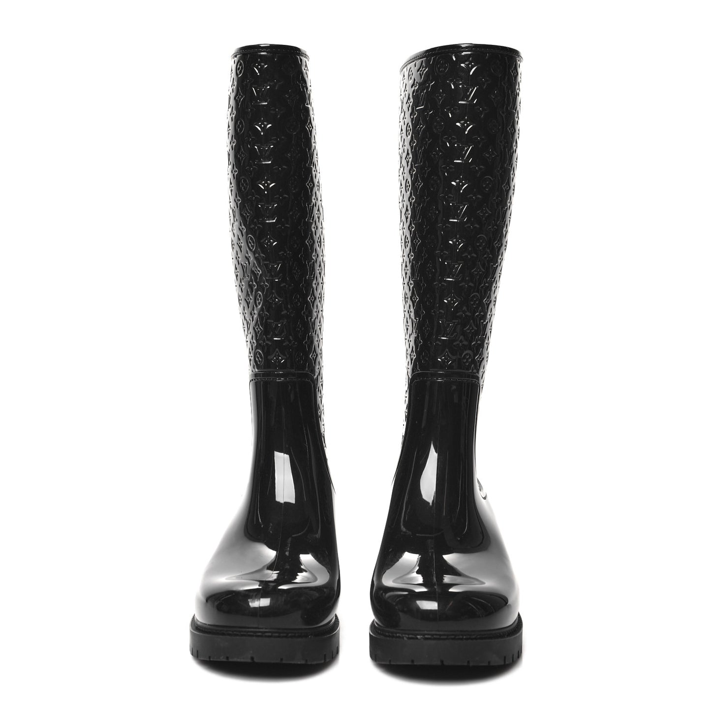 Rubber Embossed Monogram Splash Rain Boots 40 Black