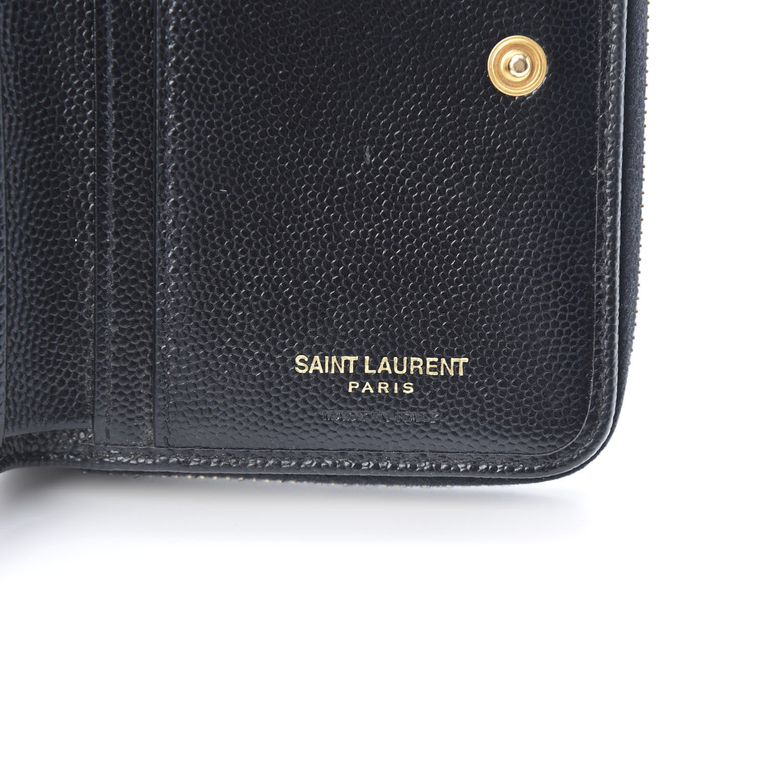 Saint Laurent Grain De Poudre Matelasse Chevron Monogram Compact Zip Around Wallet Black 7 of 10