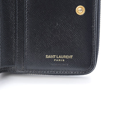 Saint Laurent Grain De Poudre Matelasse Chevron Monogram Compact Zip Around Wallet Black 7 of 10