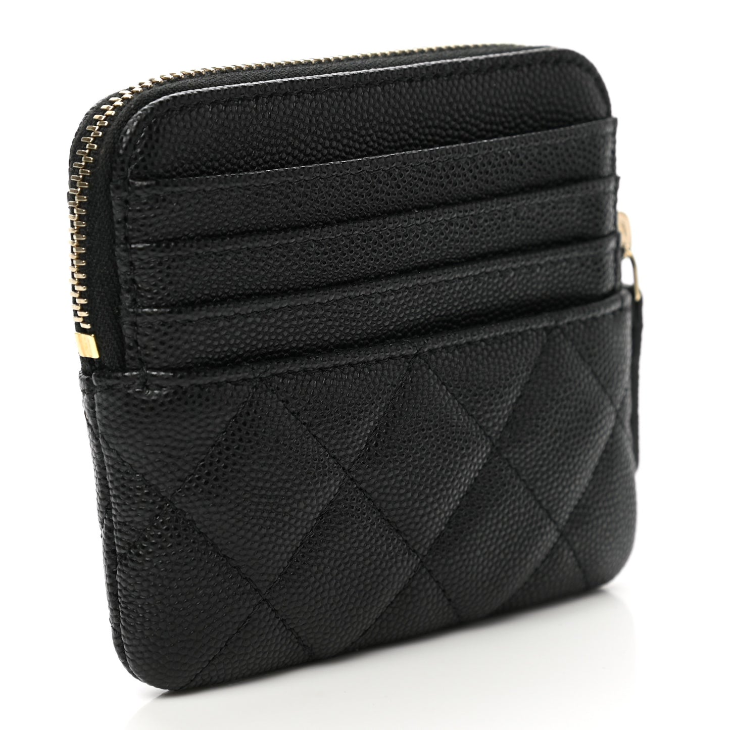 Caviar Quilted Zip Card Holder Wallet Black