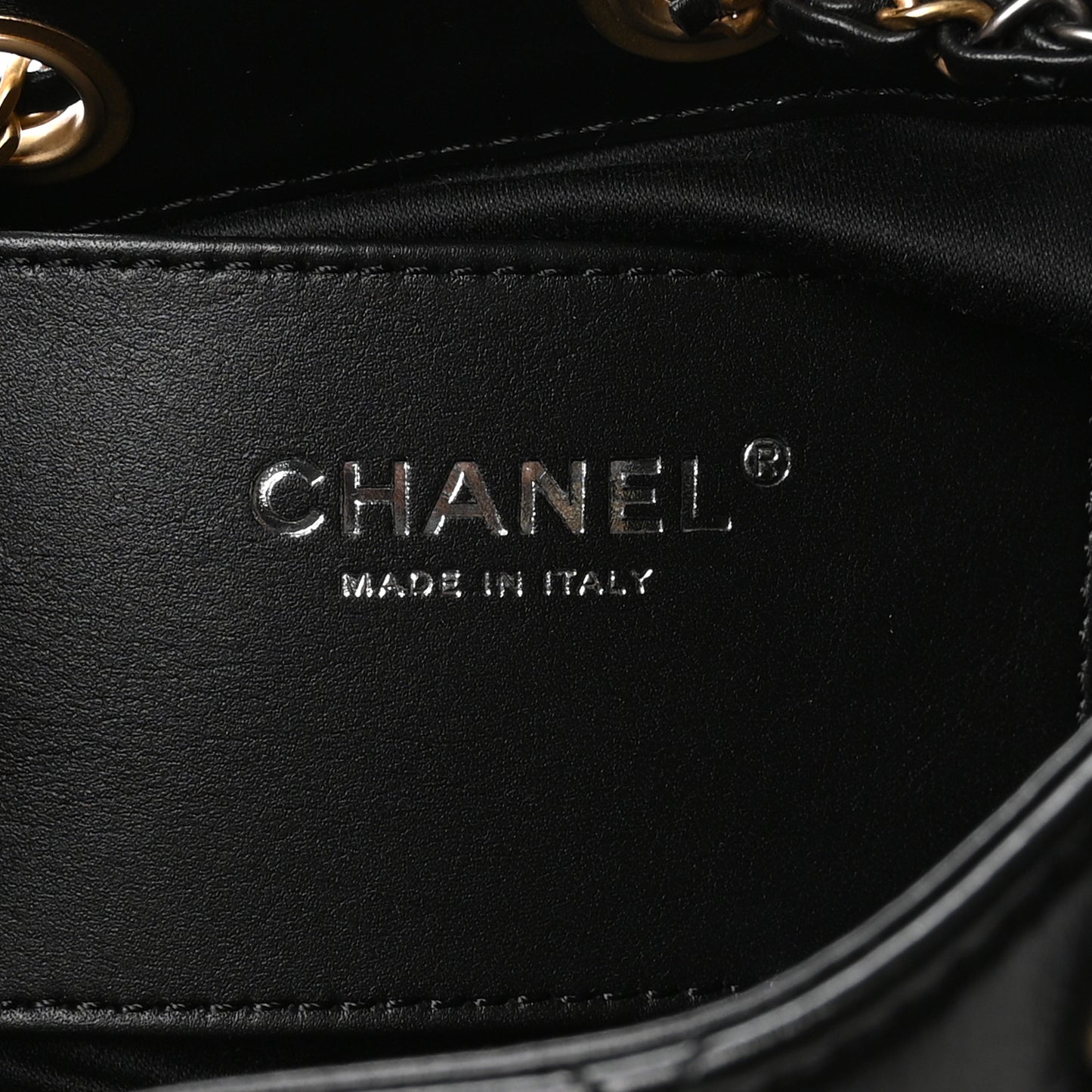 Shiny Crumpled Calfskin Quilted Mini Chanel 25 Handbag Black