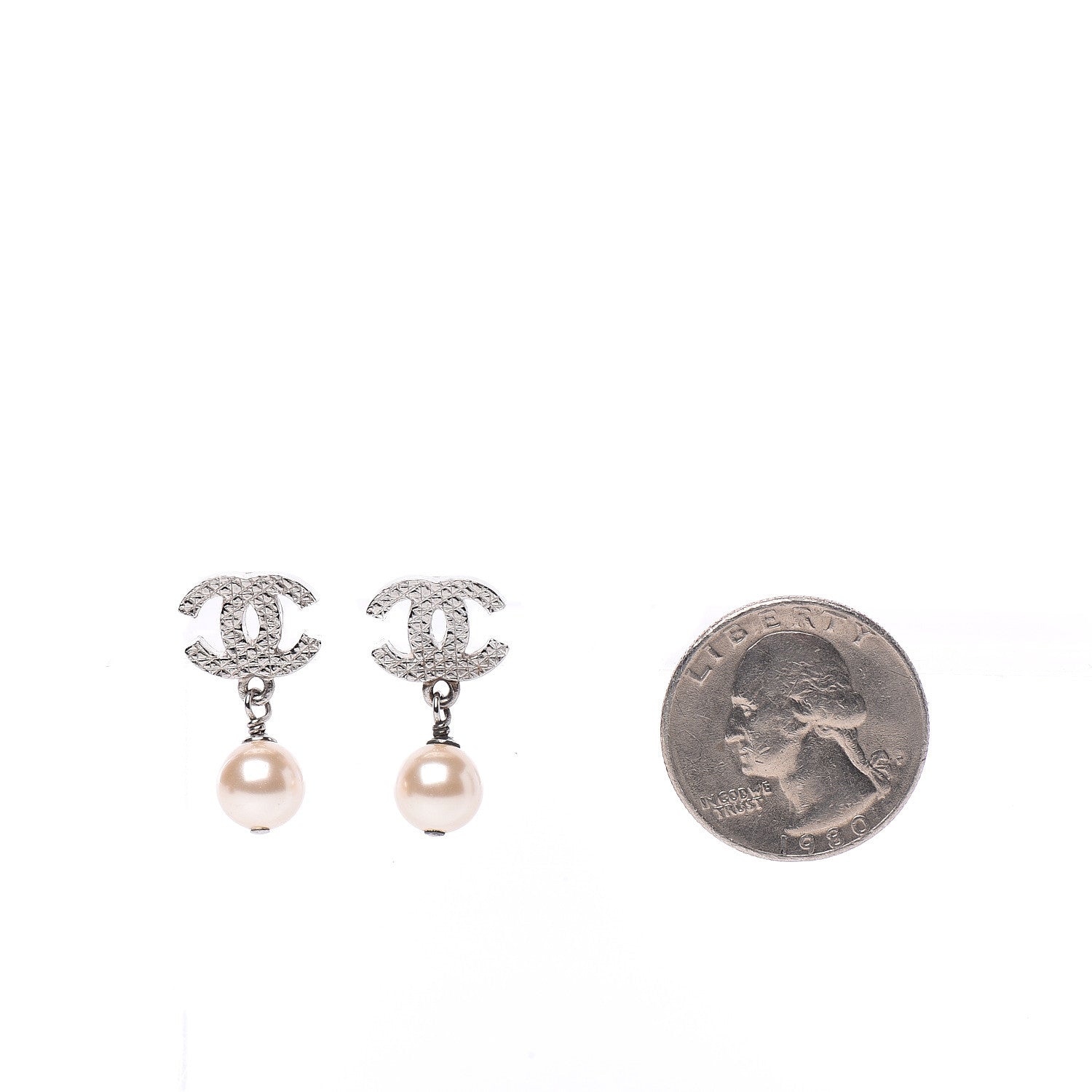 Chanel Pearl Quilted CC Drop Earrings Silver 2 of 5