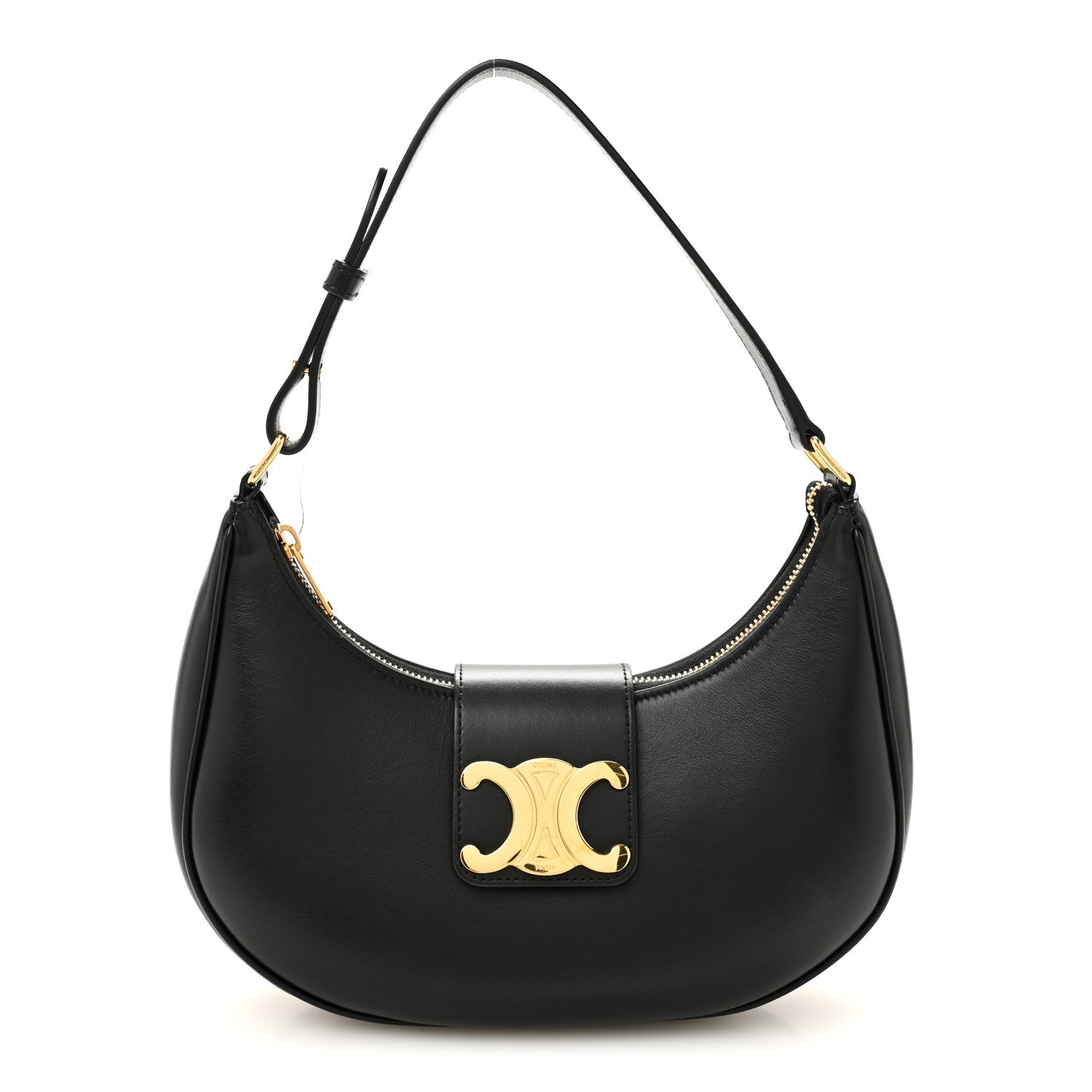 Celine Smooth Calfskin Medium Strap Ava Triomphe Shoulder Bag Black 1 of 11