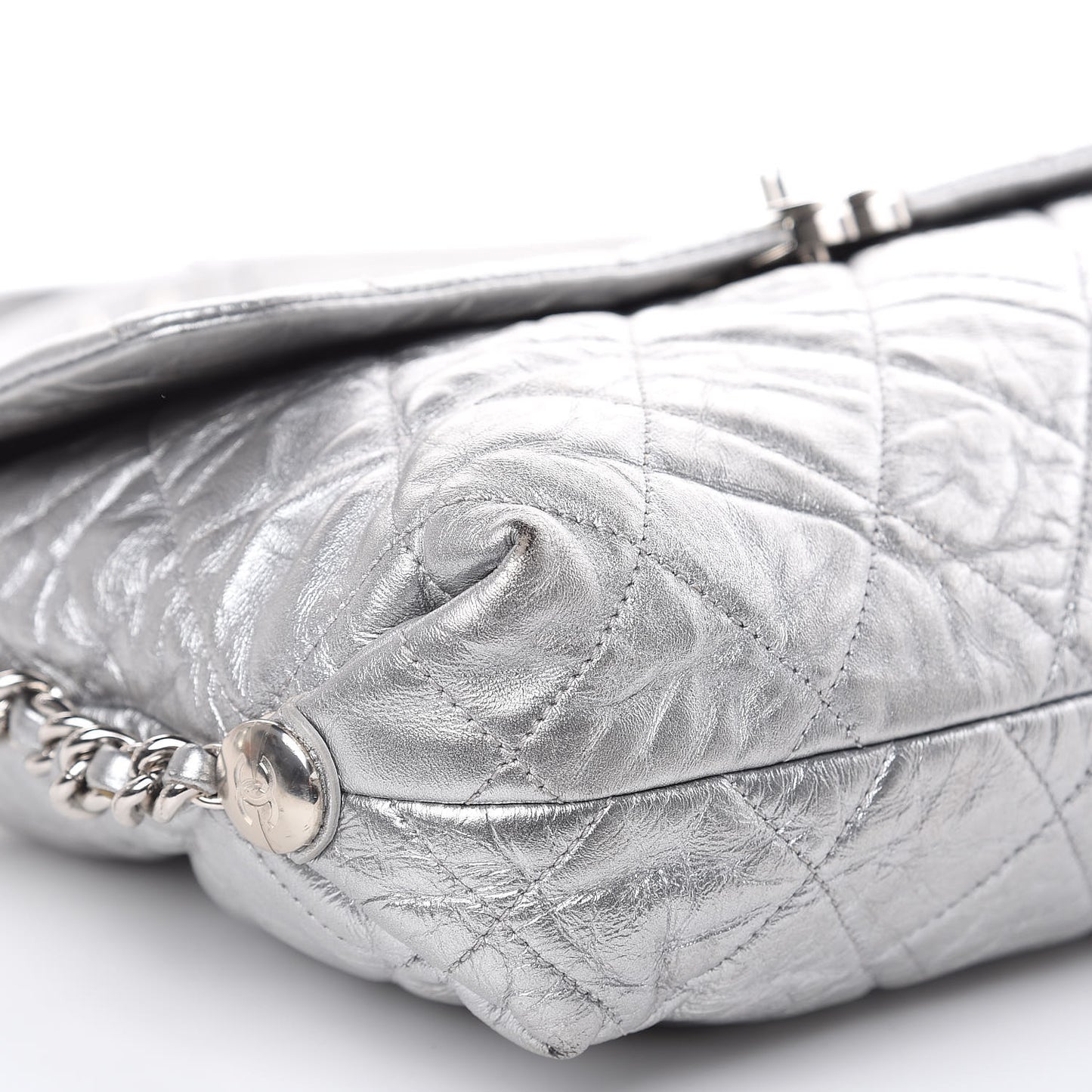 Metallic Crumpled Calfskin Big Bang Flap Bag Silver