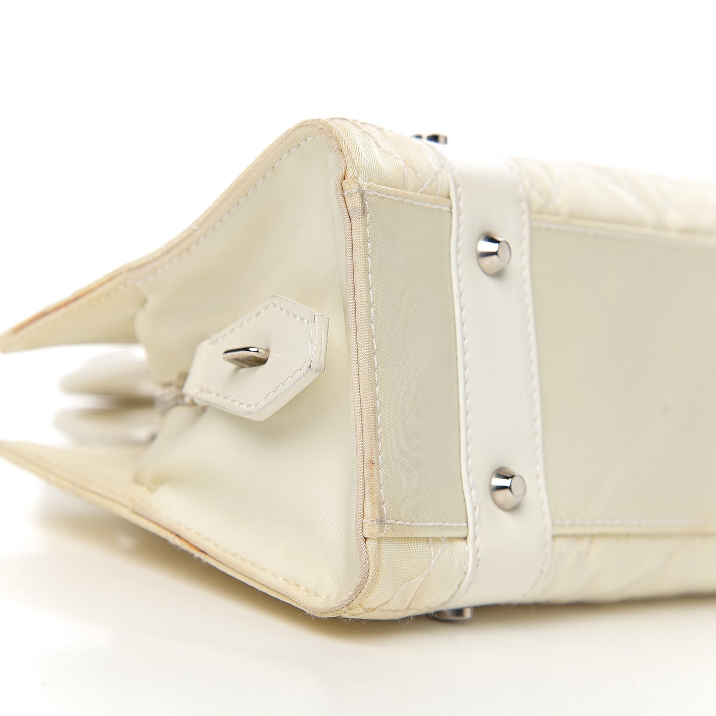 Nylon Cannage Stitched Small Lady Dior East West White