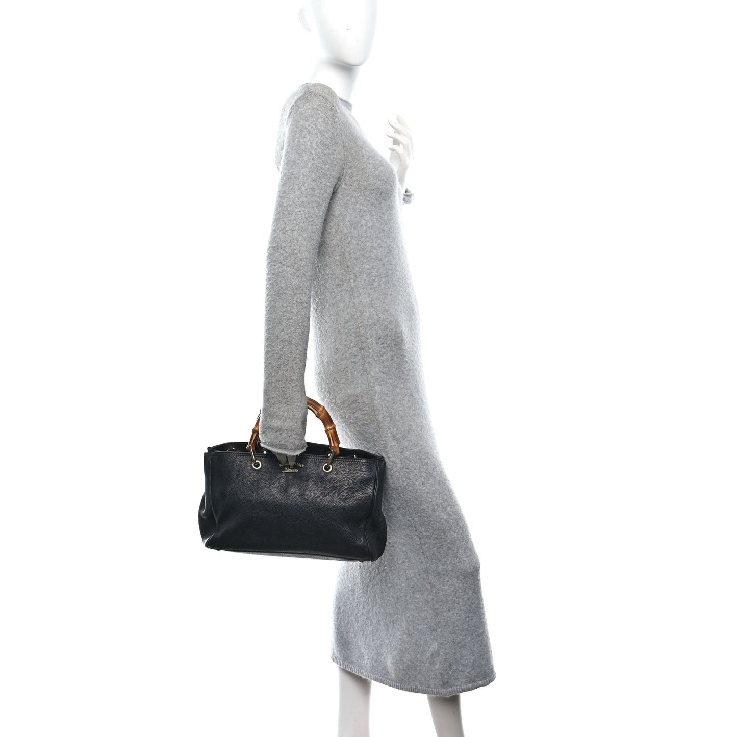 Pebbled Calfskin Medium Bamboo Shopper Tote Black