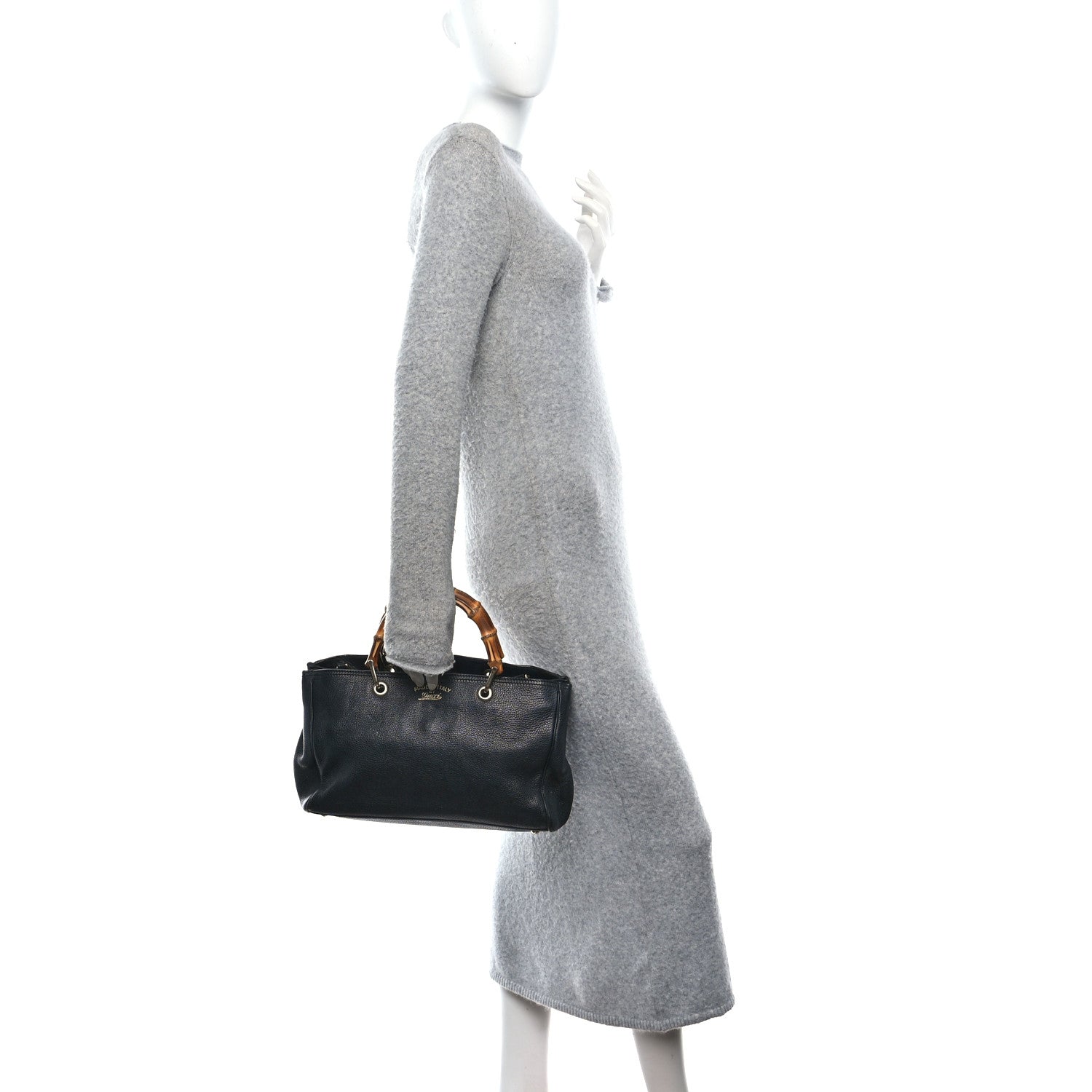 Gucci Pebbled Calfskin Medium Bamboo Shopper Tote Black 2 of 10