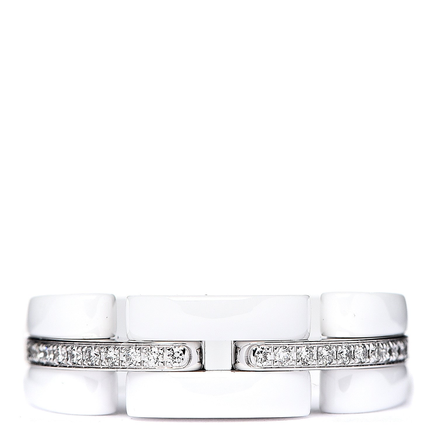 Chanel 18K White Gold White Ceramic Diamond Ultra Ring 50 5.25 1 of 4