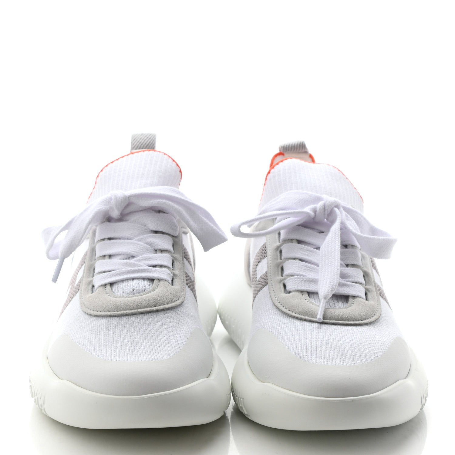 Hermes Knit Suede Goatskin Womens Crew Sneakers 37 White Gris 2 of 8