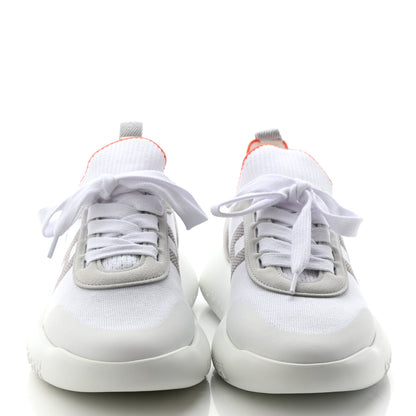 Hermes Knit Suede Goatskin Womens Crew Sneakers 37 White Gris 2 of 8
