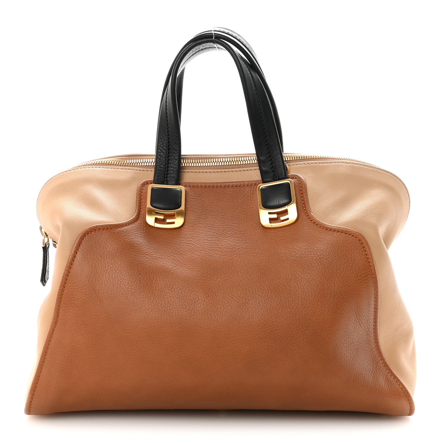 Fendi Calfskin Large Chameleon Tote Cognac Camel Black 1 of 10