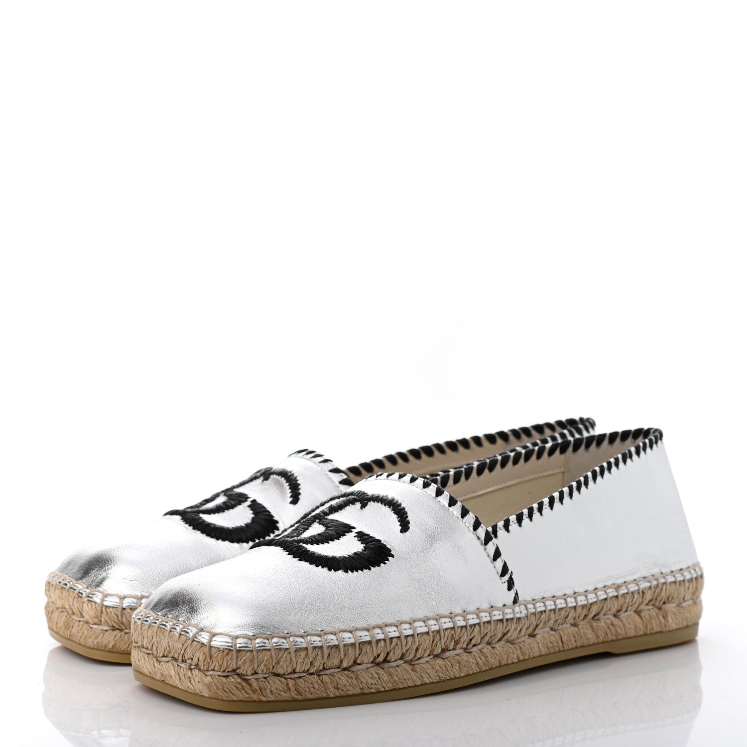 Gucci Metallic Nappa GG Marmont Espadrilles 39 Silver 3 of 10