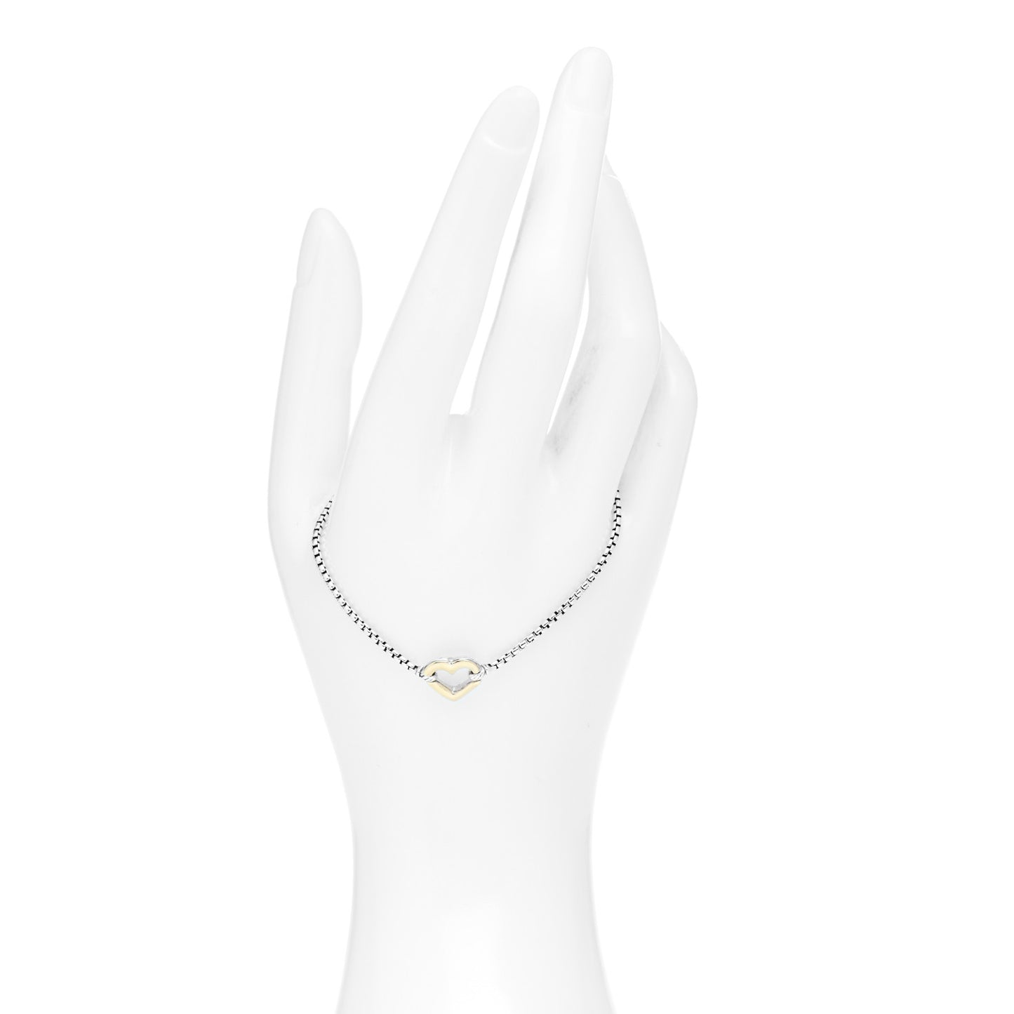 Sterling Silver 18K Yellow Gold Cable Collectibles Heart Station Bracelet