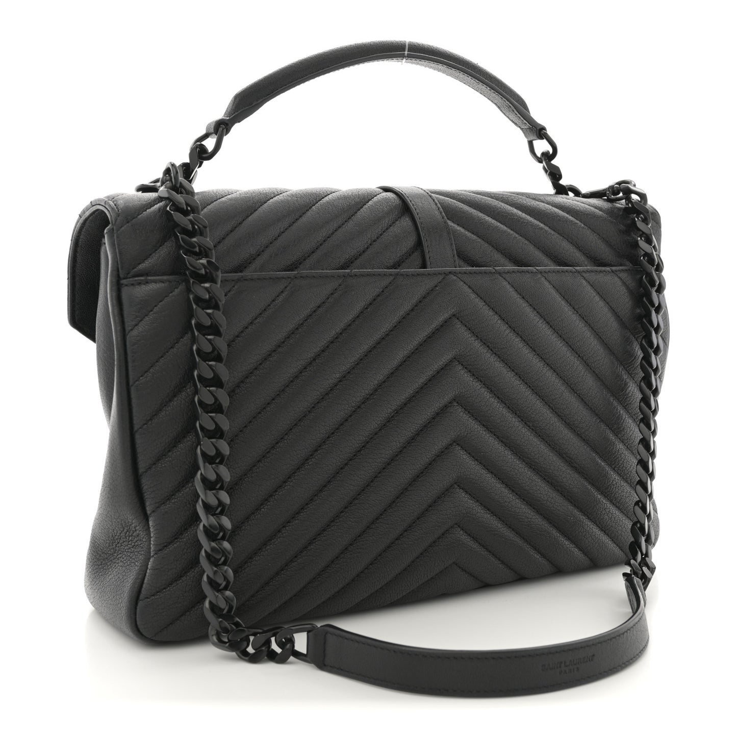 Sheepskin Matelasse Chevron Monogram Monochrome Large College Satchel Black