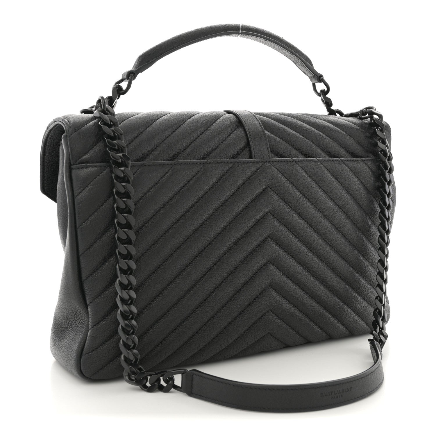 Saint Laurent Sheepskin Matelasse Chevron Monogram Monochrome Large College Satchel Black 3 of 12