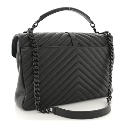 Saint Laurent Sheepskin Matelasse Chevron Monogram Monochrome Large College Satchel Black 3 of 12