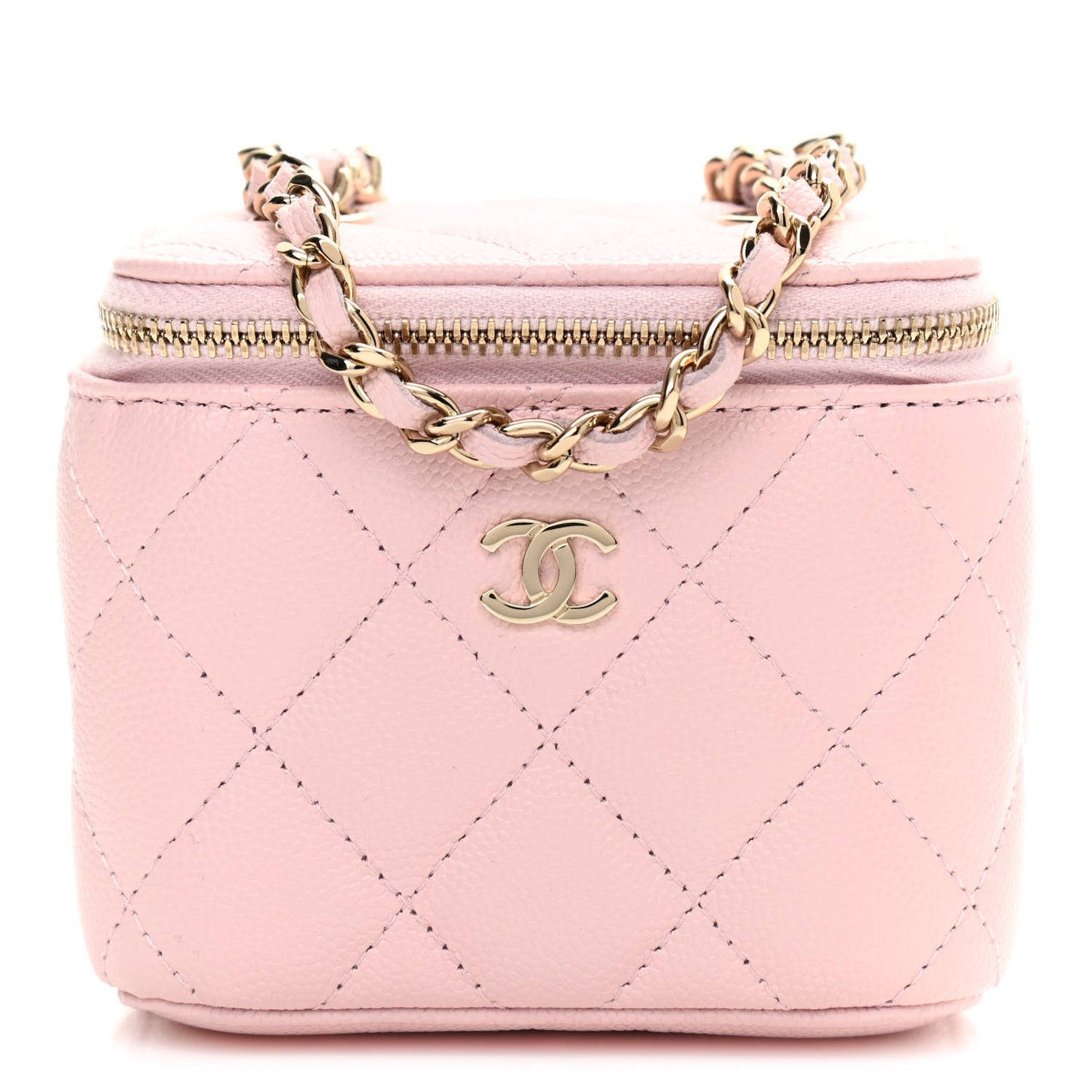 Caviar Quilted Mini Vanity Case With Chain Light Pink