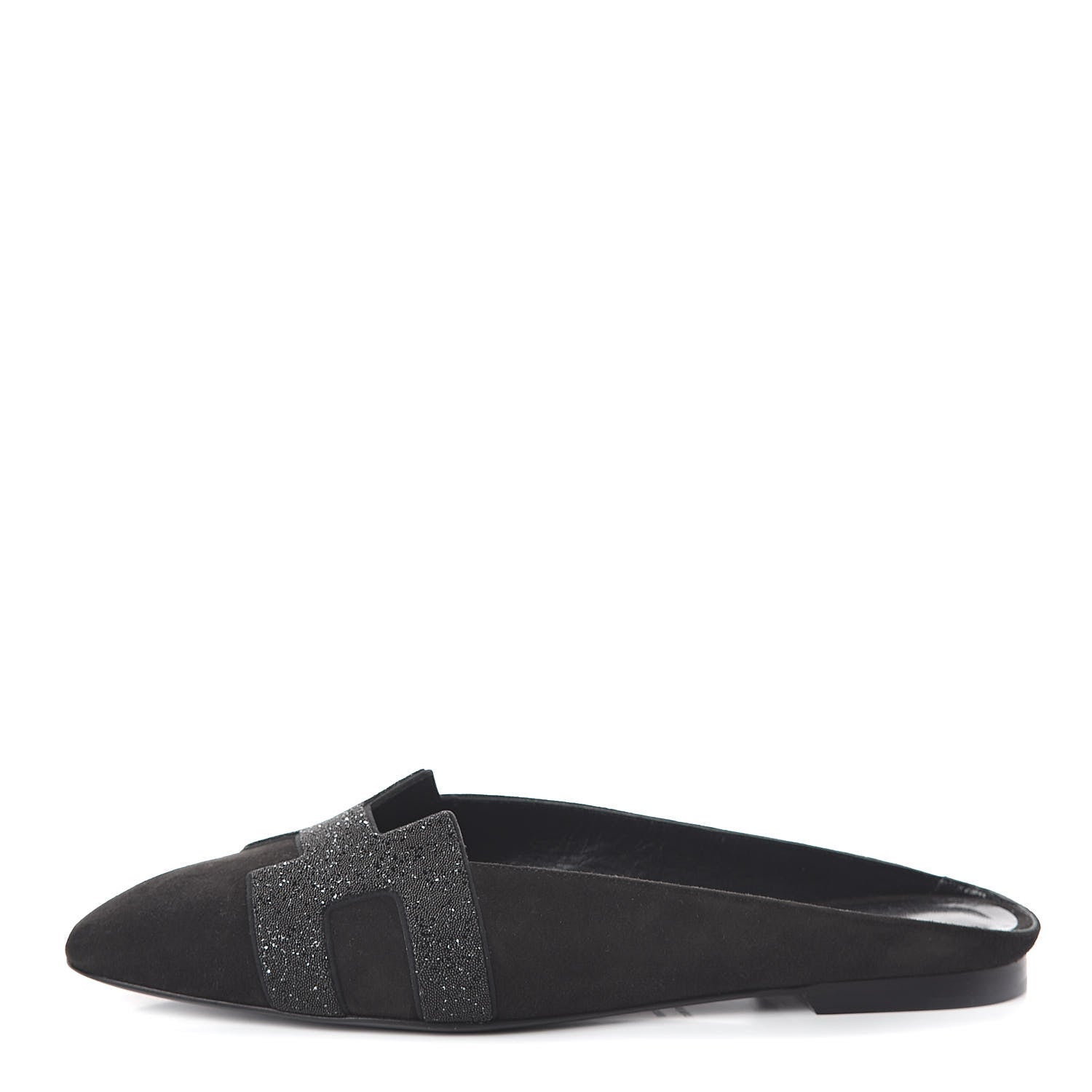 Hermes Suede Goatskin Crystal Roxane Mules 38 Black 1 of 8