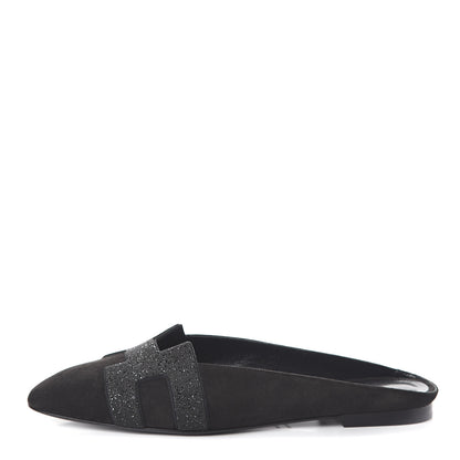 Hermes Suede Goatskin Crystal Roxane Mules 38 Black 1 of 8