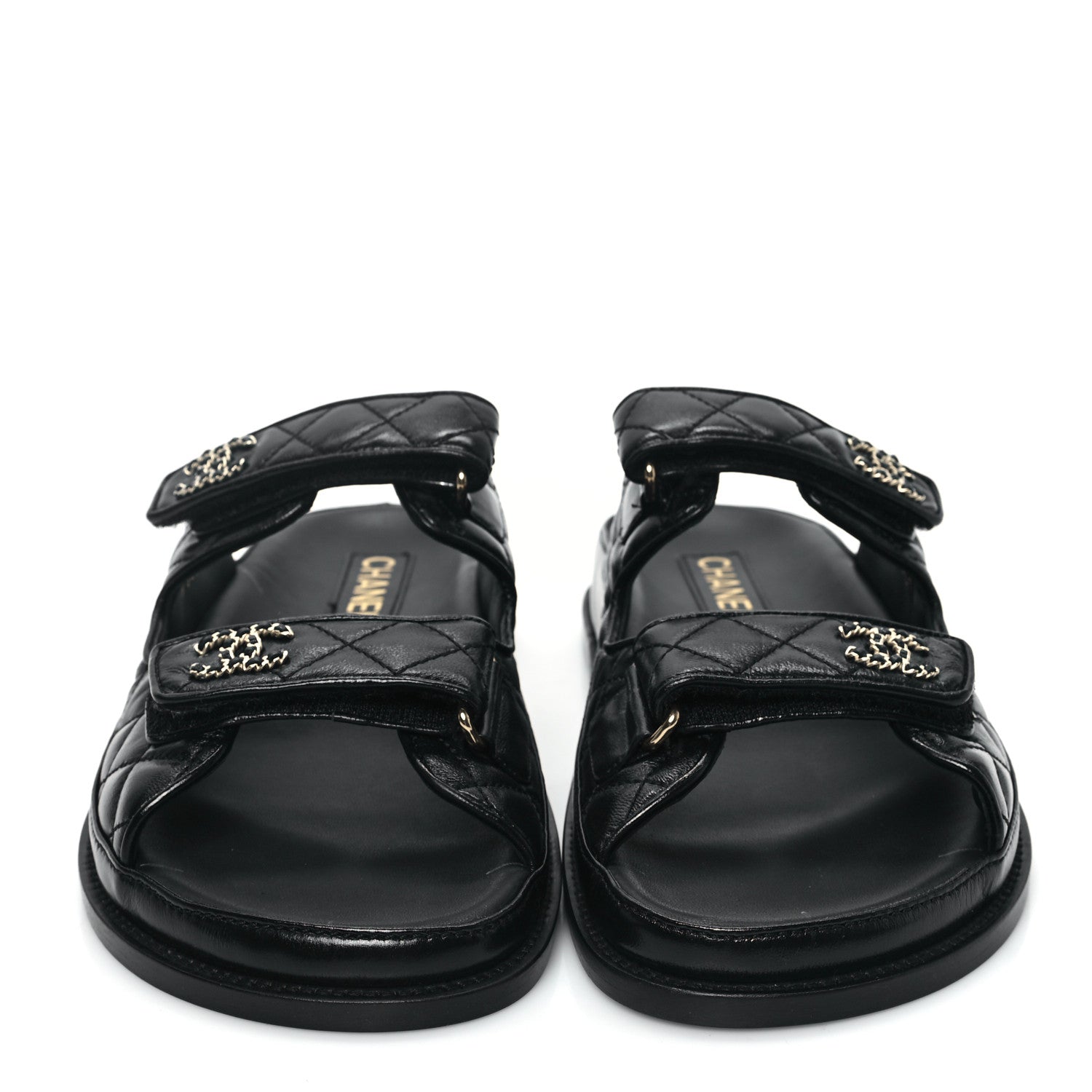 Chanel Lambskin Quilted Velcro Dad Chain CC Slide Sandals 41 Black 2 of 10