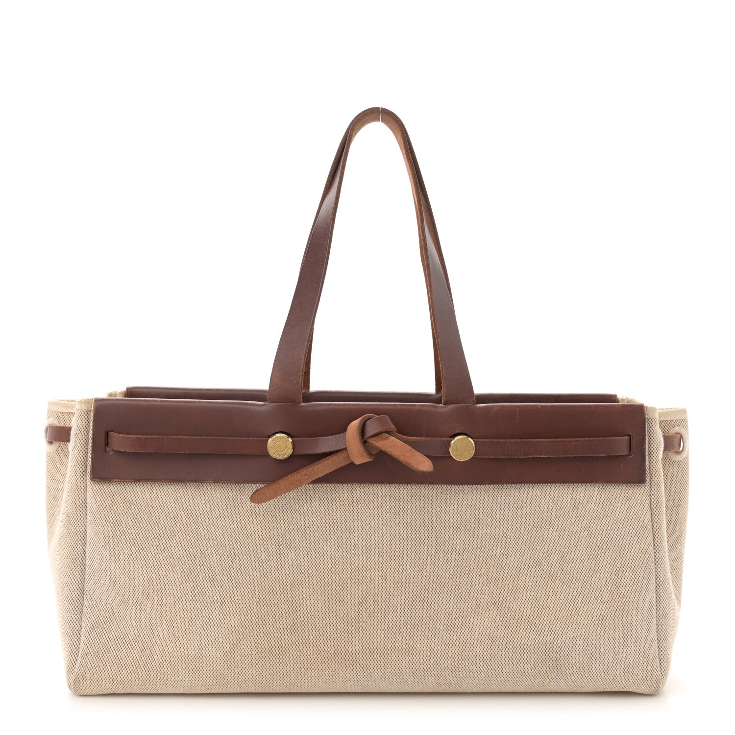 Hermes Toile Vache Calfskin Herbag Cabas MM Havane 1 of 17