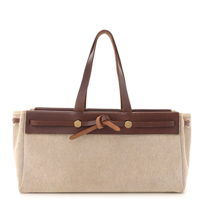Hermes Toile Vache Calfskin Herbag Cabas MM Havane 1 of 17