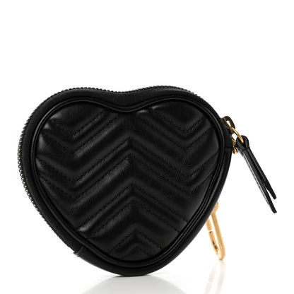 Gucci Calfskin Matelasse Chevron GG Marmont Heart Coin Purse Black 3 of 7