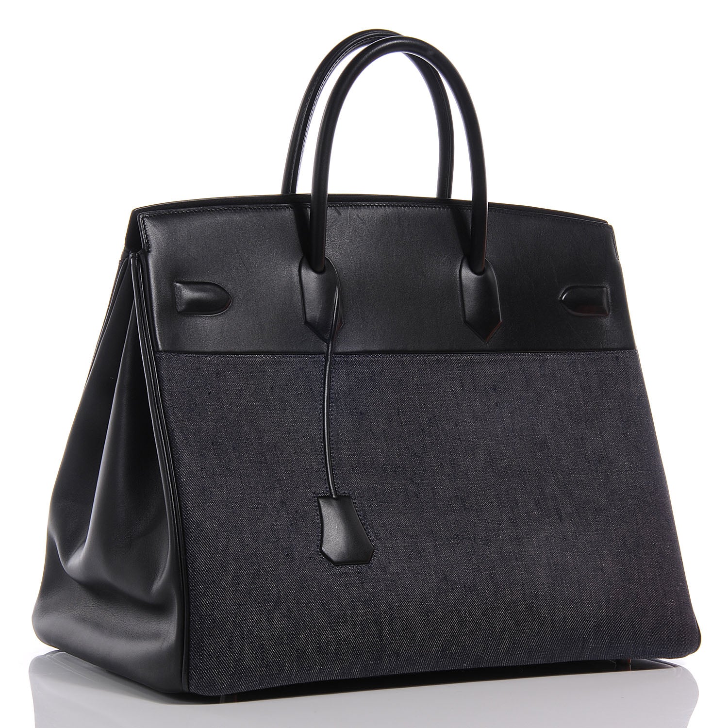 Hermes Evercalf Denim Birkin Shadow 40 Noir Bleu Marine 3 of 8