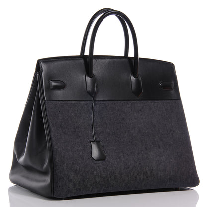 Hermes Evercalf Denim Birkin Shadow 40 Noir Bleu Marine 3 of 8