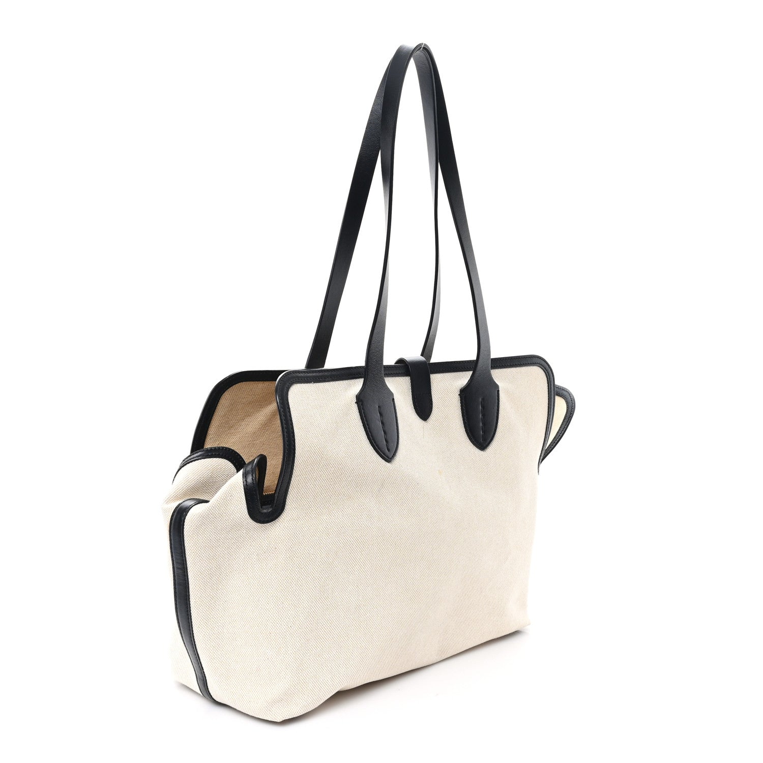 Burberry Cotton Soft Canvas Calfskin Medium Belt Tote Natural Black 4 of 12