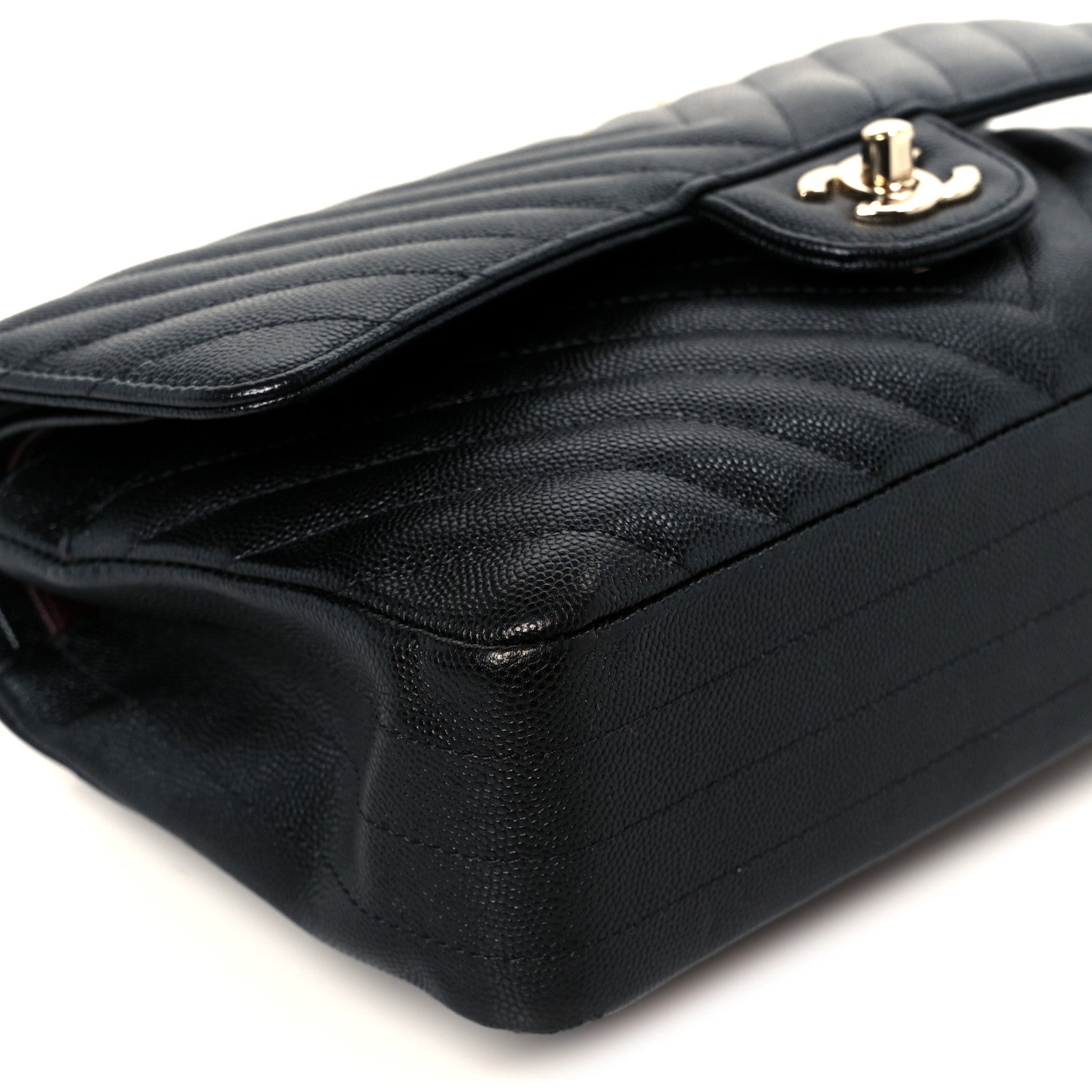 Chanel Caviar Chevron Quilted Medium Double Flap Black 10 of 11