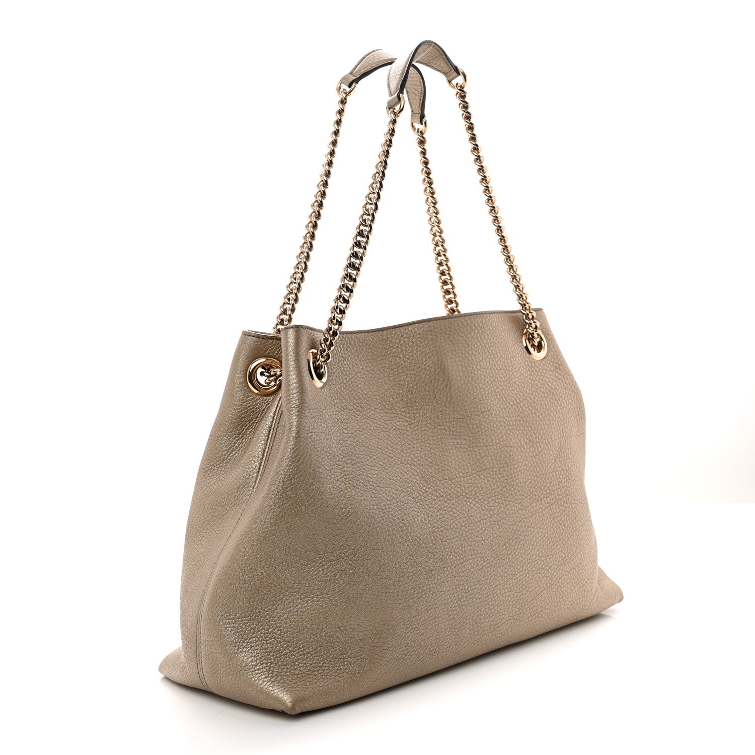 Gucci Metallic Pebbled Calfskin Medium Soho Chain Shoulder Bag Golden Beige 3 of 13