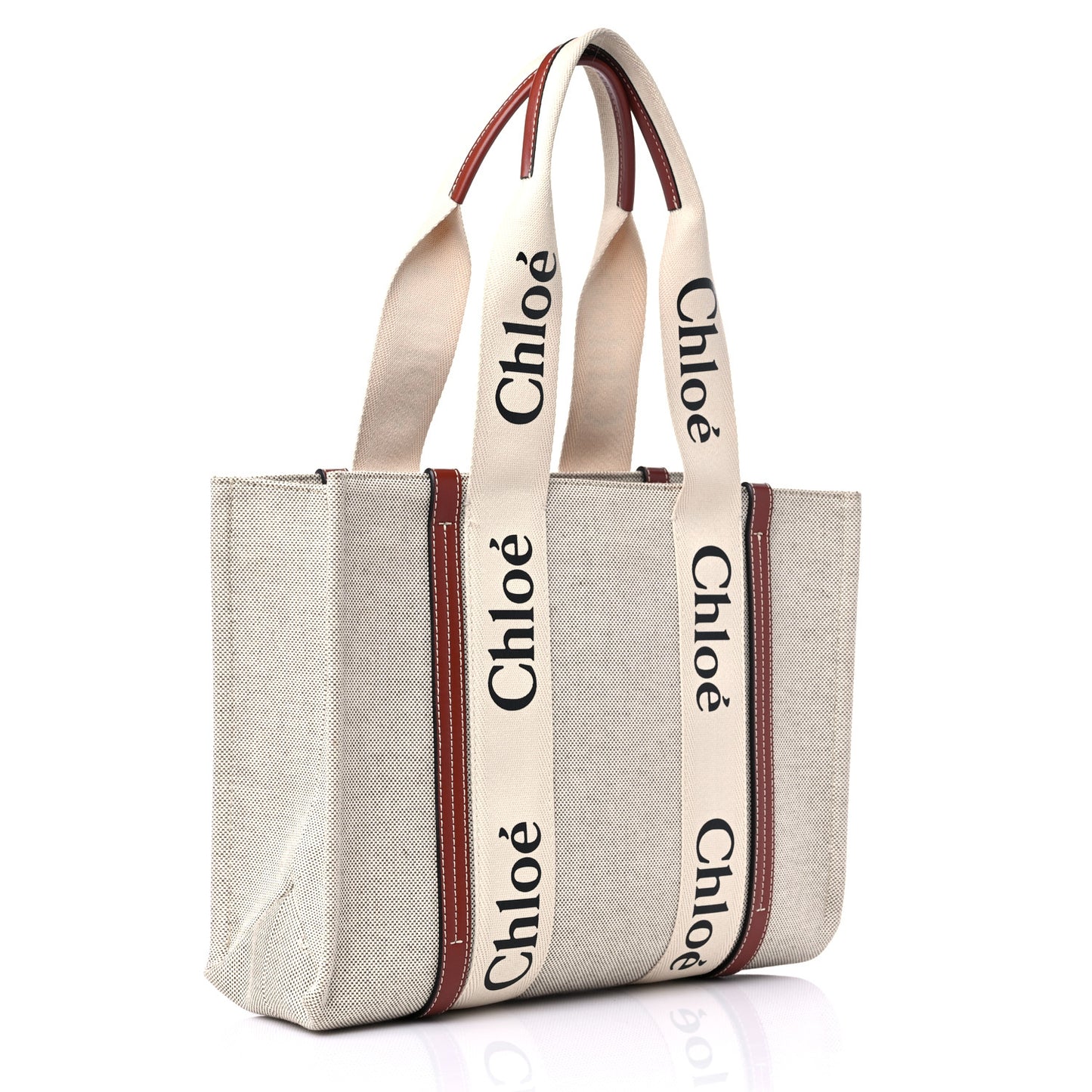 Cotton Calfskin Medium Woody Ribbon Tote White Brown