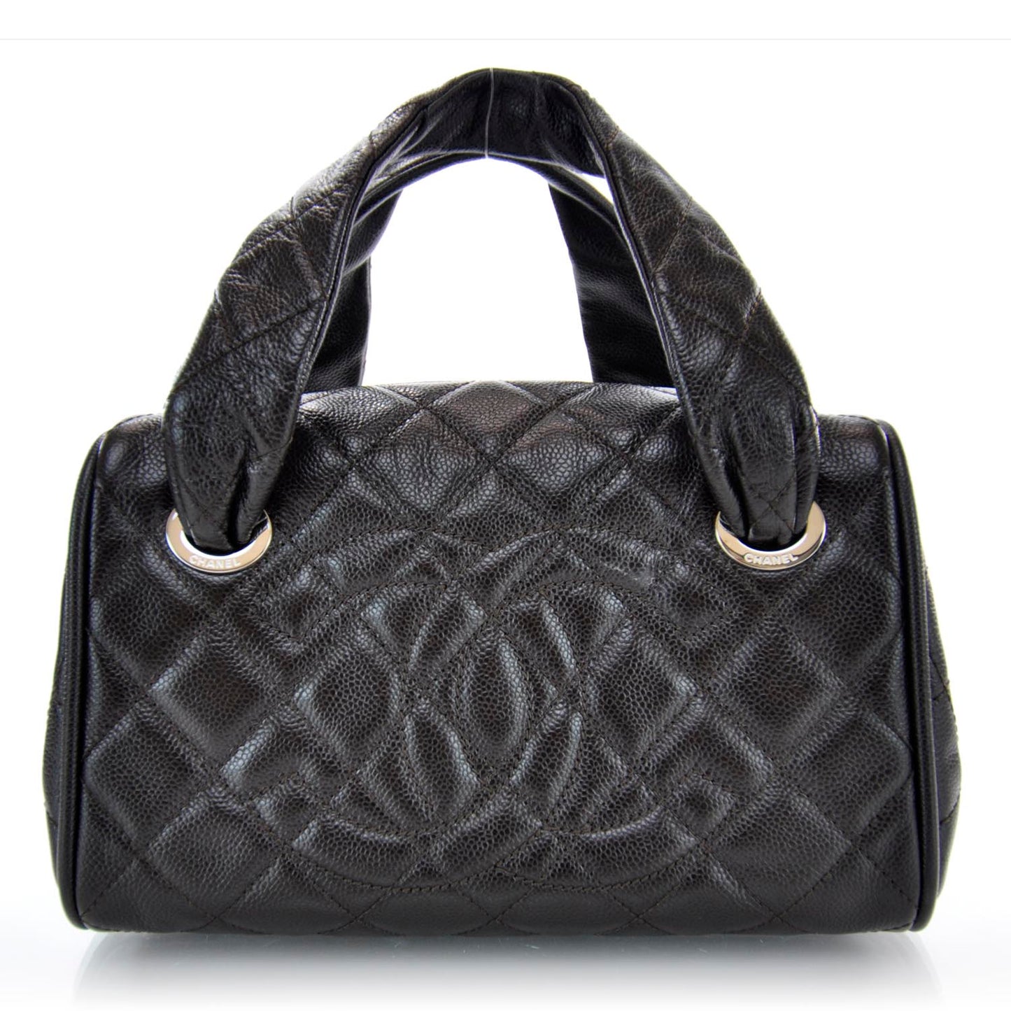 Caviar Quilted Timeless Bowler Brown
