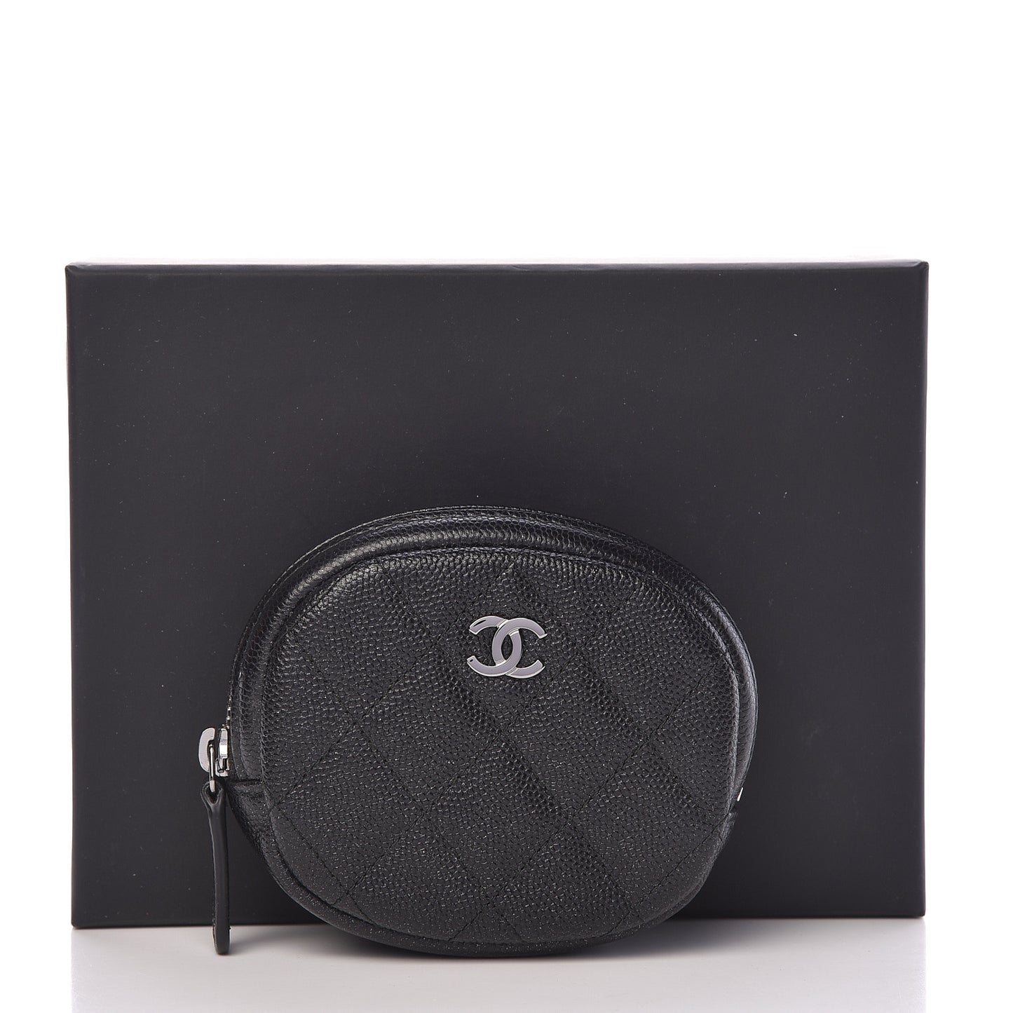 Iridescent Caviar Quilted Zip Around Classic Coin Purse Black