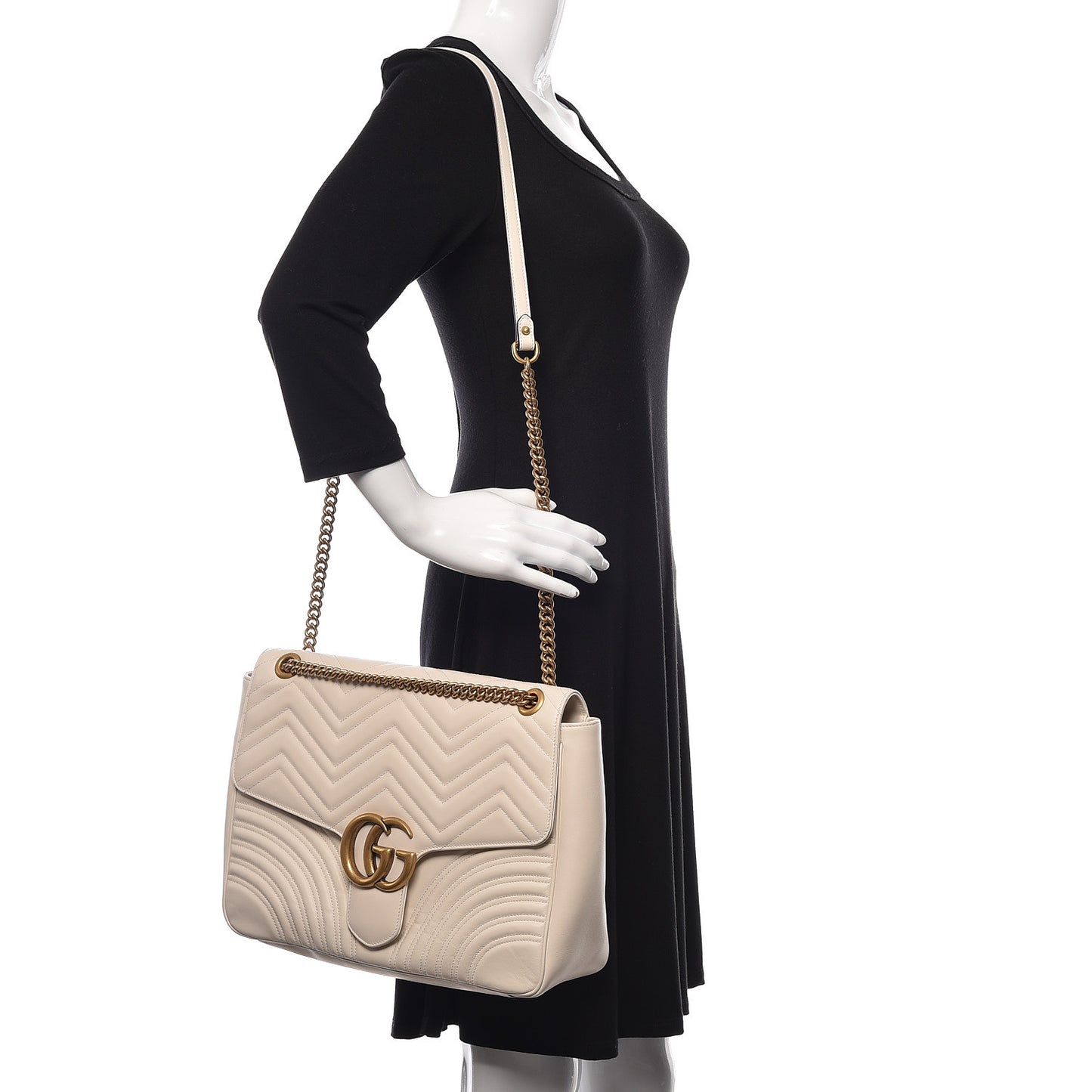 Calfskin Matelasse Large GG Marmont Shoulder Bag Mystic White