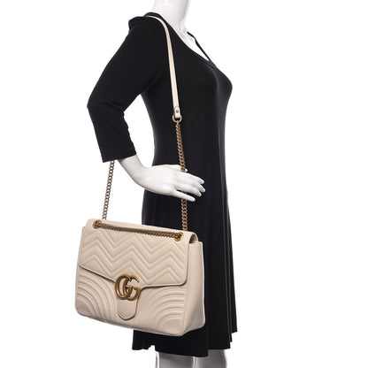 Gucci Calfskin Matelasse Large GG Marmont Shoulder Bag Mystic White 2 of 12