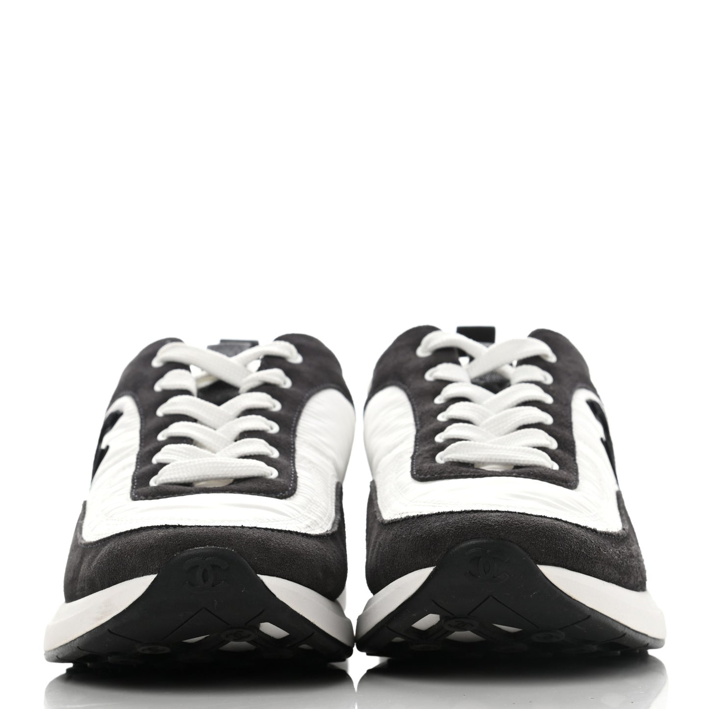 Nylon Suede Calfskin CC Sneakers 39 White Dark Grey