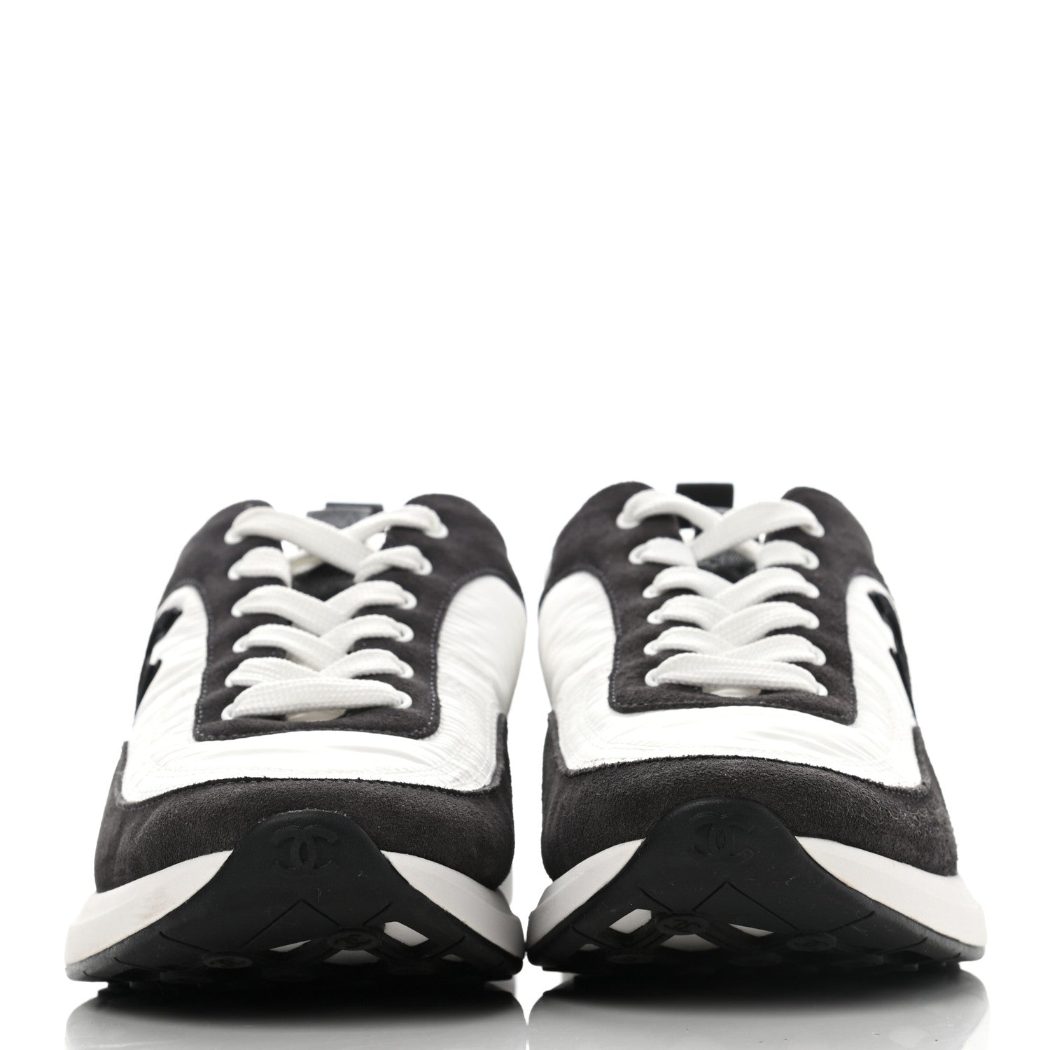 Chanel Nylon Suede Calfskin CC Sneakers 39 White Dark Grey 2 of 10