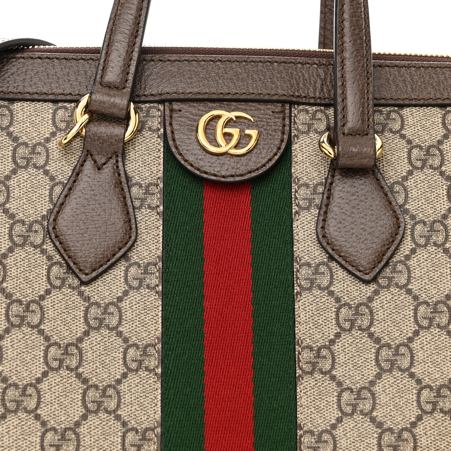GG Supreme Monogram Web Medium Ophidia Tote Bag Brown