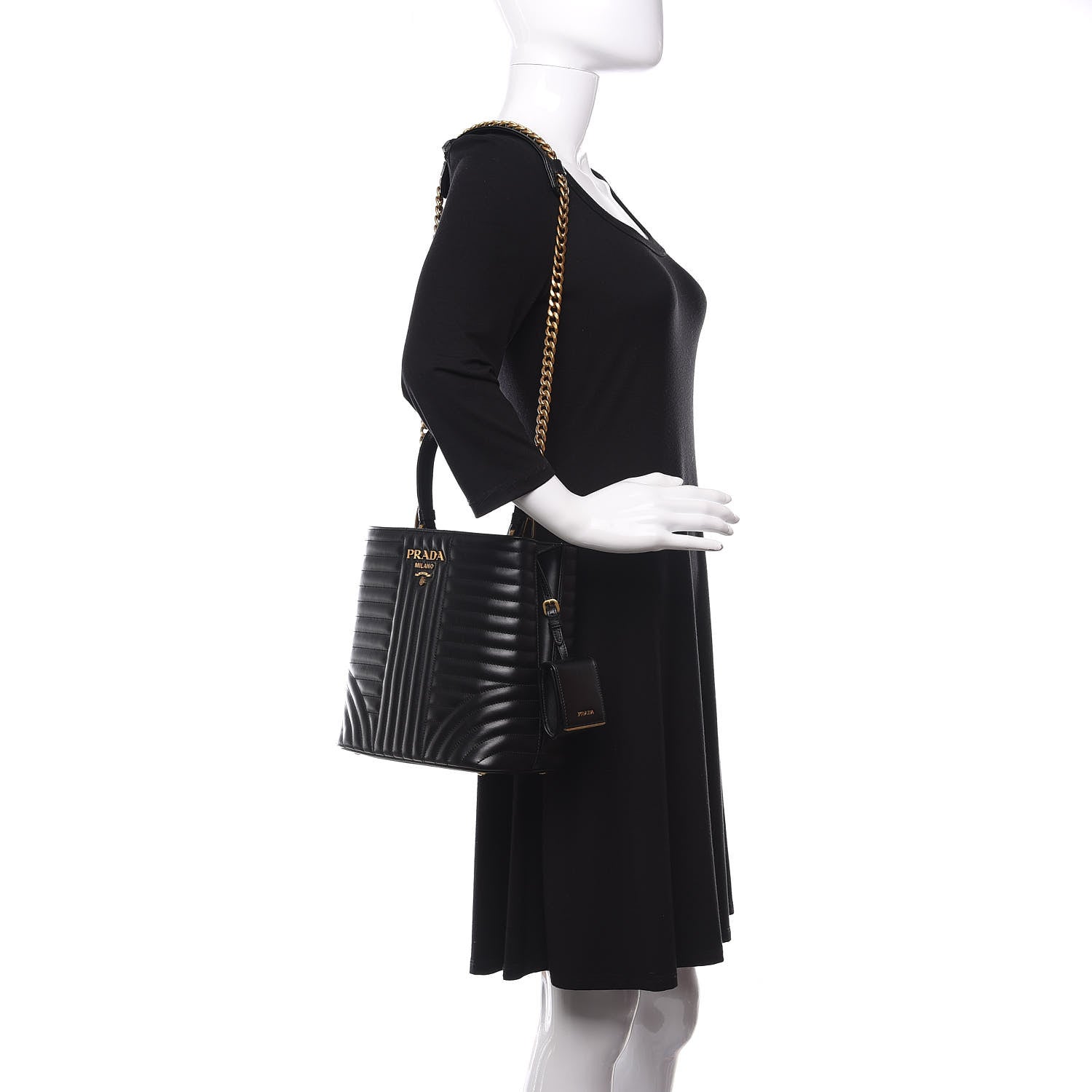 Prada Soft Calfskin Impunture Diagramme Medium Panier Black 2 of 9