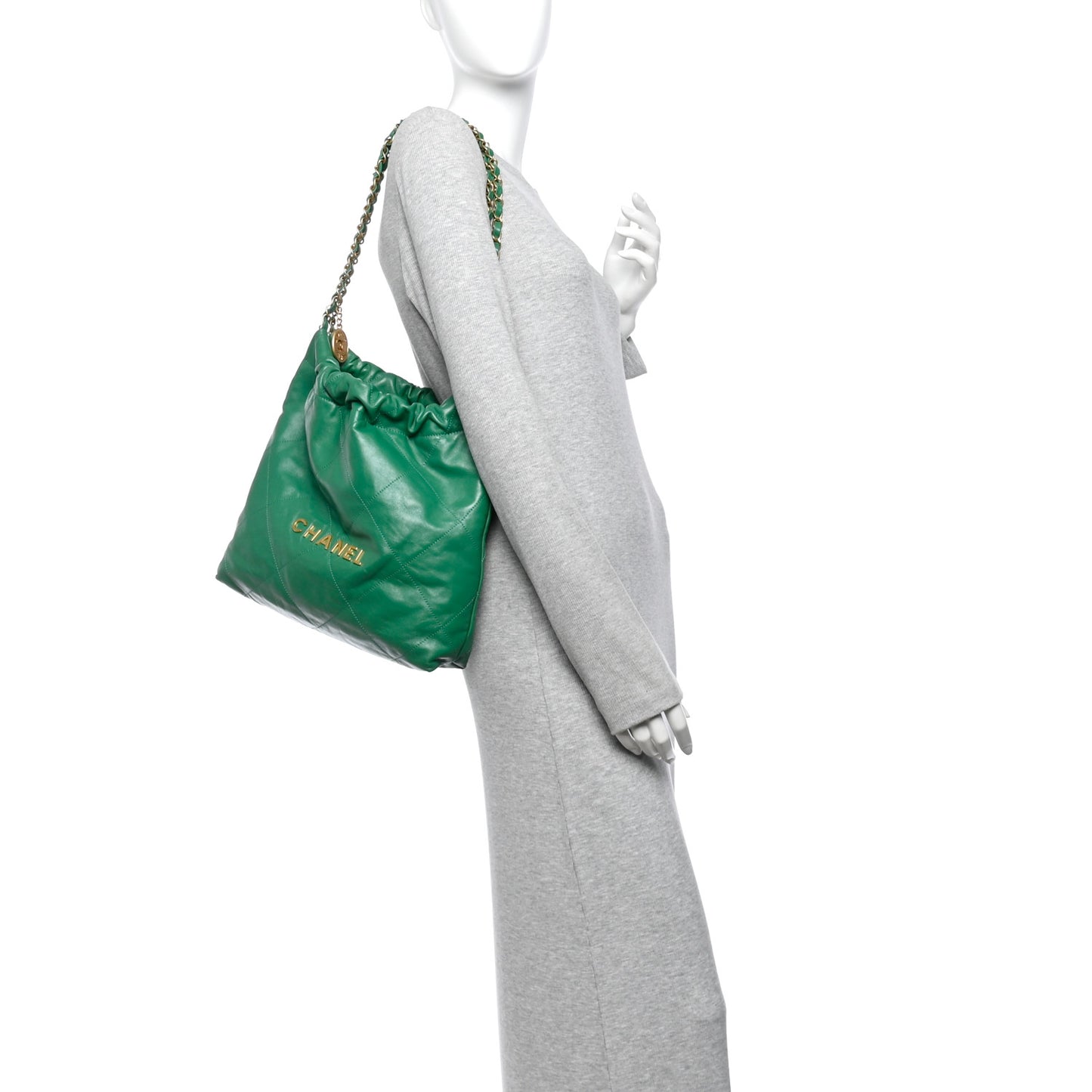 Shiny Calfskin Quilted Small Chanel 22 Green