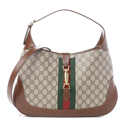 Gucci GG Supreme Monogram Azalea Calfskin Web Medium Jackie 1961 Hobo Beige Ebony Brown Sugar 1 of 9
