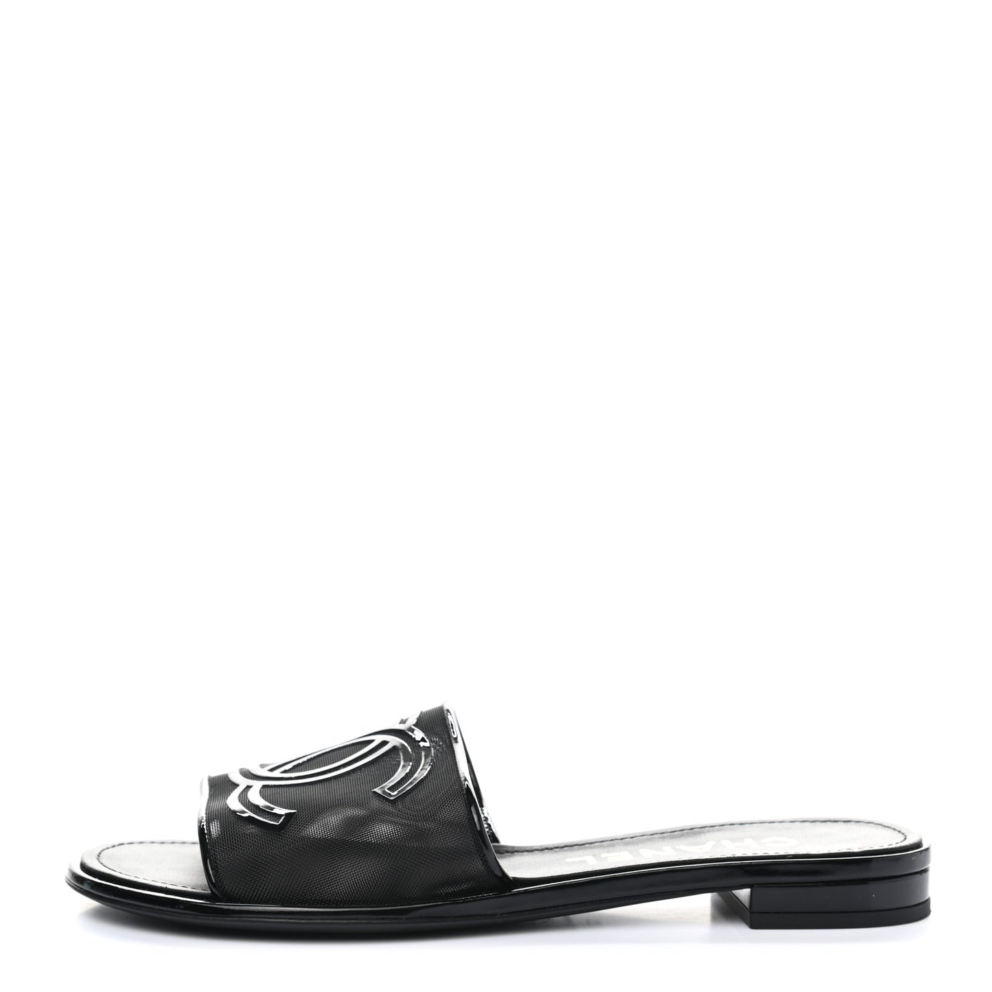 Mesh Patent Calfskin CC Mules 37 Black