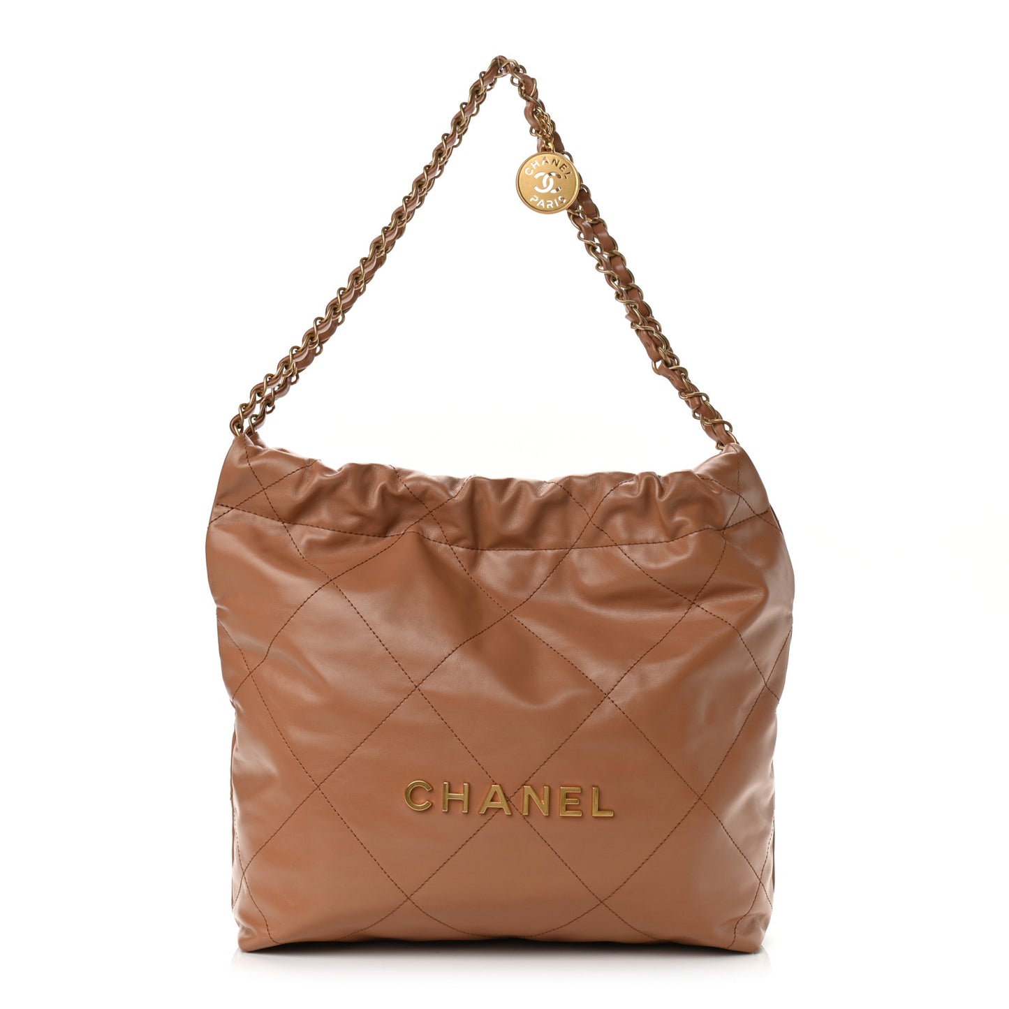 Shiny Calfskin Quilted Small Chanel 22 Camel