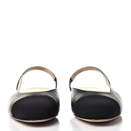 Chanel Goatskin Grosgrain Cap Toe CC Slingback Sandals 38 Black 2 of 12