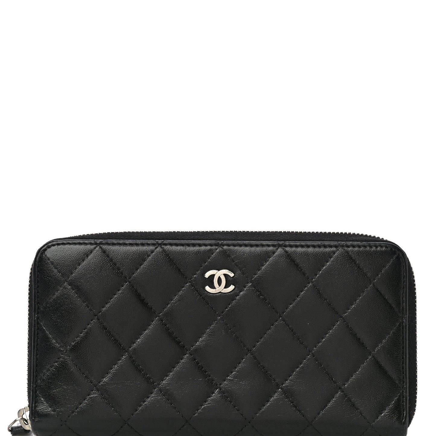 Lambskin Quilted Large Gusset Zip Around Wallet Black