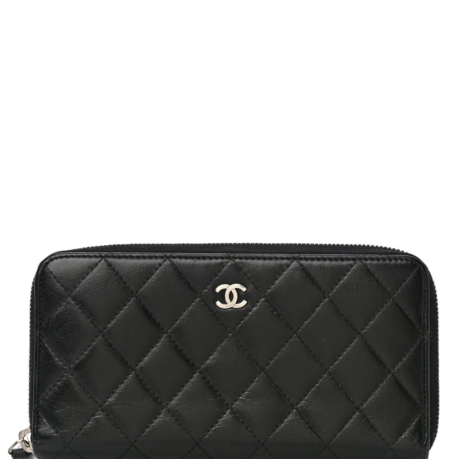 Chanel Lambskin Quilted Large Gusset Zip Around Wallet Black 9 of 14
