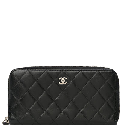 Chanel Lambskin Quilted Large Gusset Zip Around Wallet Black 9 of 14