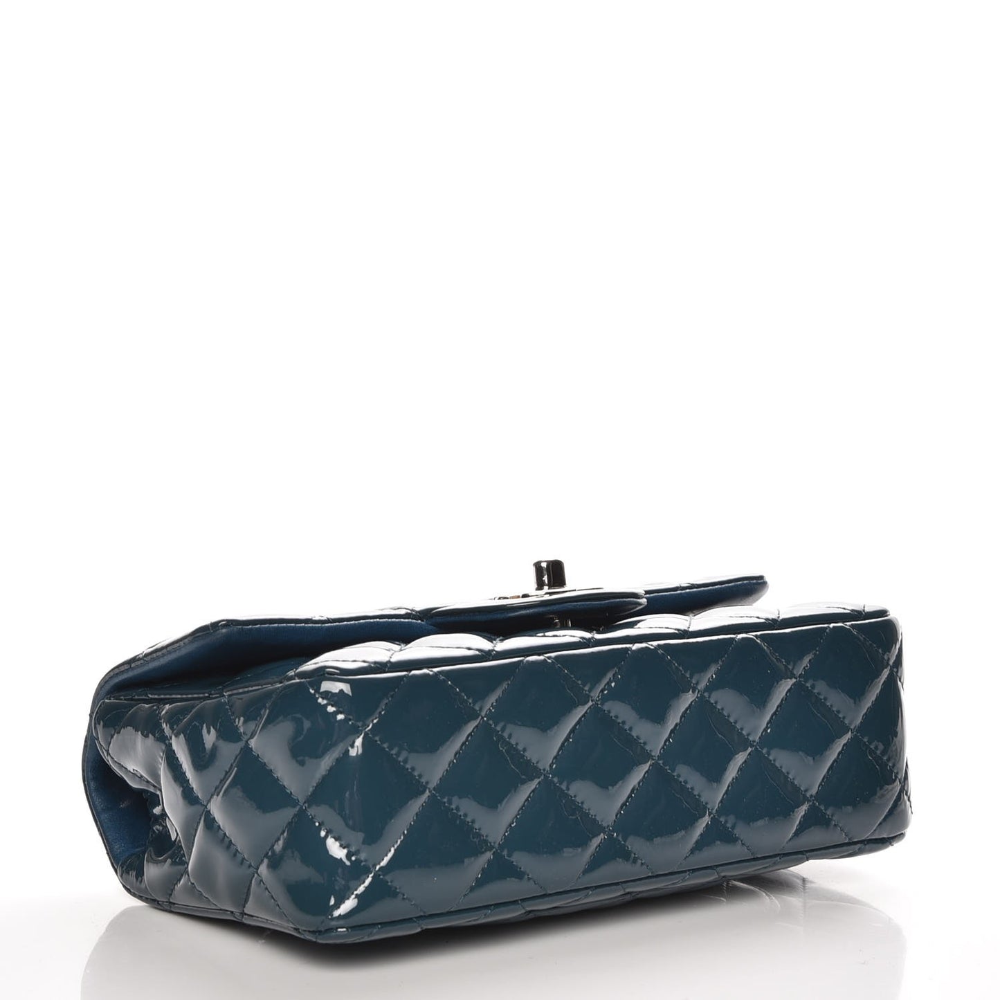 Patent Calfskin Quilted Mini Rectangular Flap Turquoise